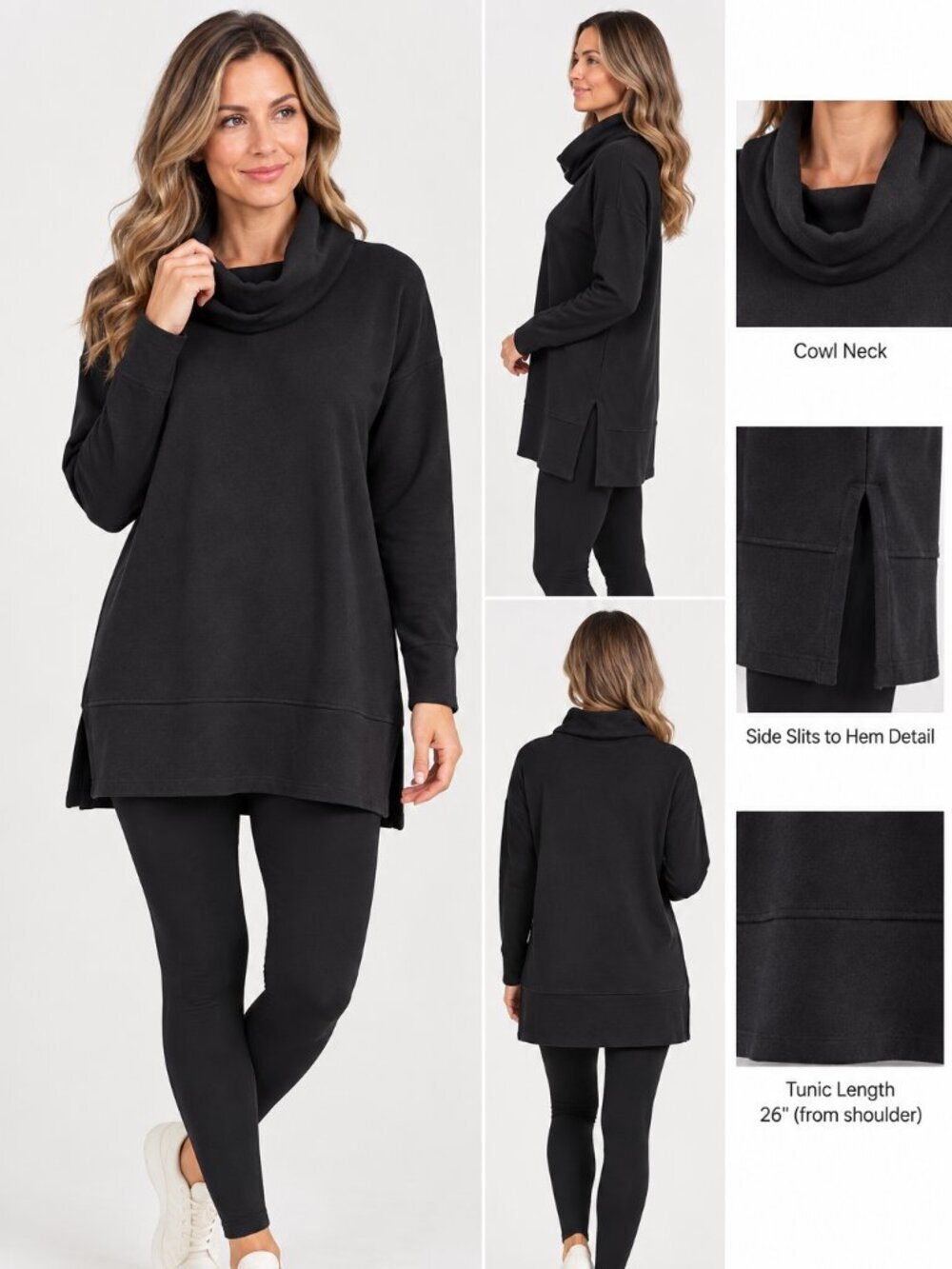 SPANX AirEssentials Cowl Neck Tunic Womens SP Black Petite Side Slit